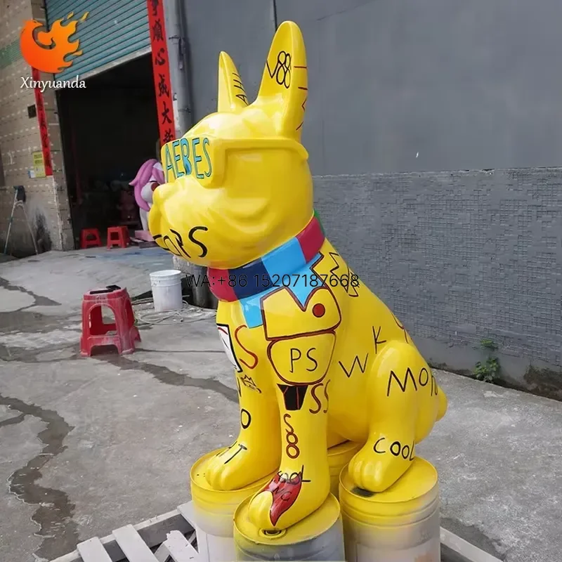 Wmwmnu for Fiberglass Cartoon Graffiti French Bulldog Sculpture Customized Color Mall Internet-famous Check-in Decor Trendy