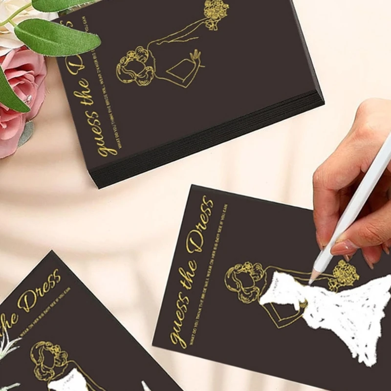 Black Gold Foil Bridal Shower Game Card Set With Smooth Writing White Pencils Set for Bridal Shower Party Gathering