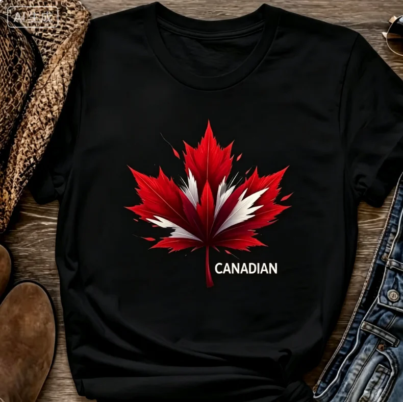 T-Shirt mit Ahornblatt-Print und kurzen Ärmeln für Damen und Herren, Kanada, Rundhalsausschnitt, vielseitiges, lässiges Grafik-Top, weißes, minimalistisches Y2k-Top – Detail 3
