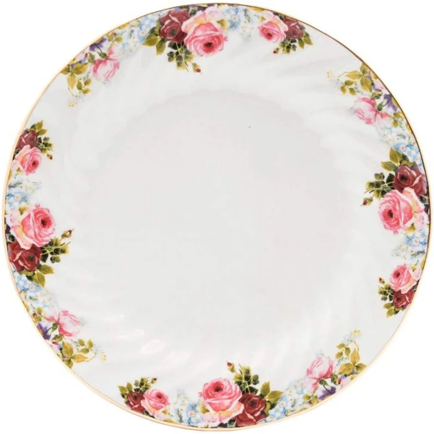 Lynns Philomena Floral 45-Piece Dinnerware Set Service for 6 24K Gold Trim Embossed Swirl Colorful Floral Print Porcelain