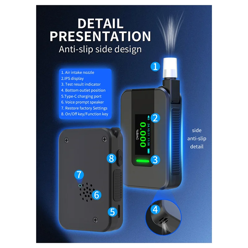 Classy-New D1000 Portable Electrochemical Alcohol Tester Voice Report Blowing Drunk Driving Alcohol Tester Alcohol Meter