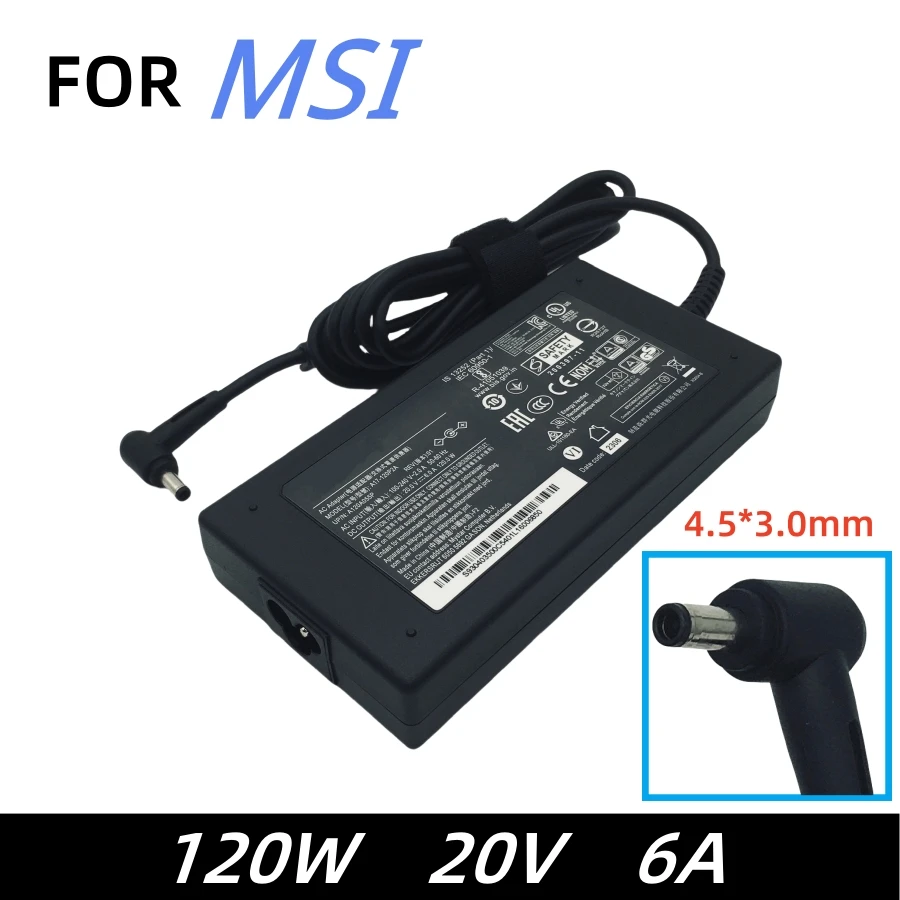 

20 В, 6 А, 4,5*3,0 мм, 120 Вт, адаптер переменного тока, зарядное устройство для ноутбука MSI GF63 Cyborg 15 CYBORG1512043