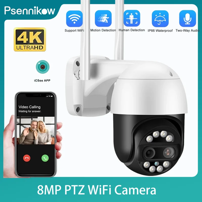 PTZ WiFi Camera 8MP Dual Lens Night Vision Human Detection 8X Digital Zoom CCTV Video Surveillance Camera 4MP Security IP Camera