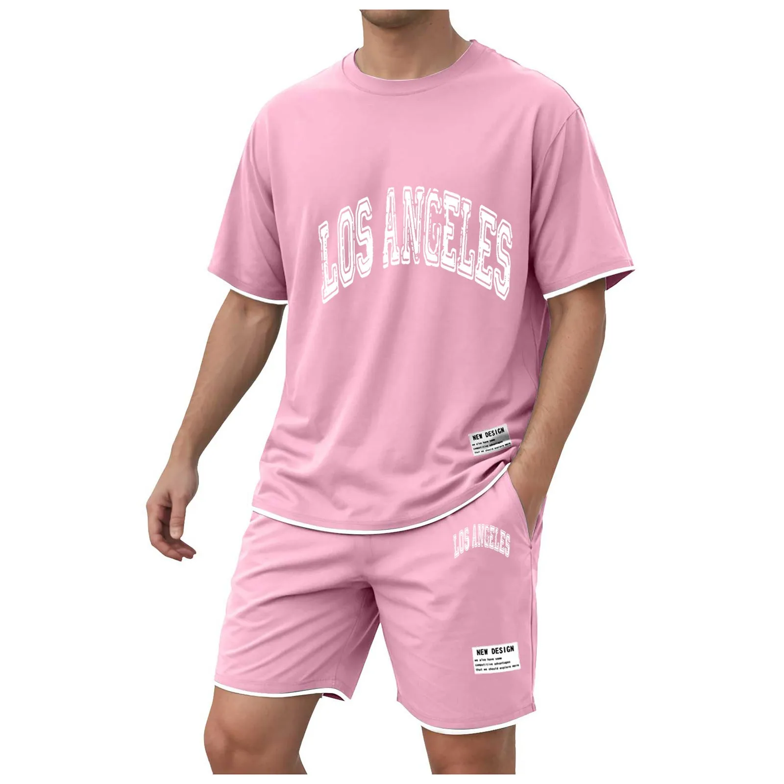 

And Slim Fit Suit Men's Short Sleeved Shorts Holiday Printed Two Piece Sports Leisure Men's Jogging Suits with Pockets