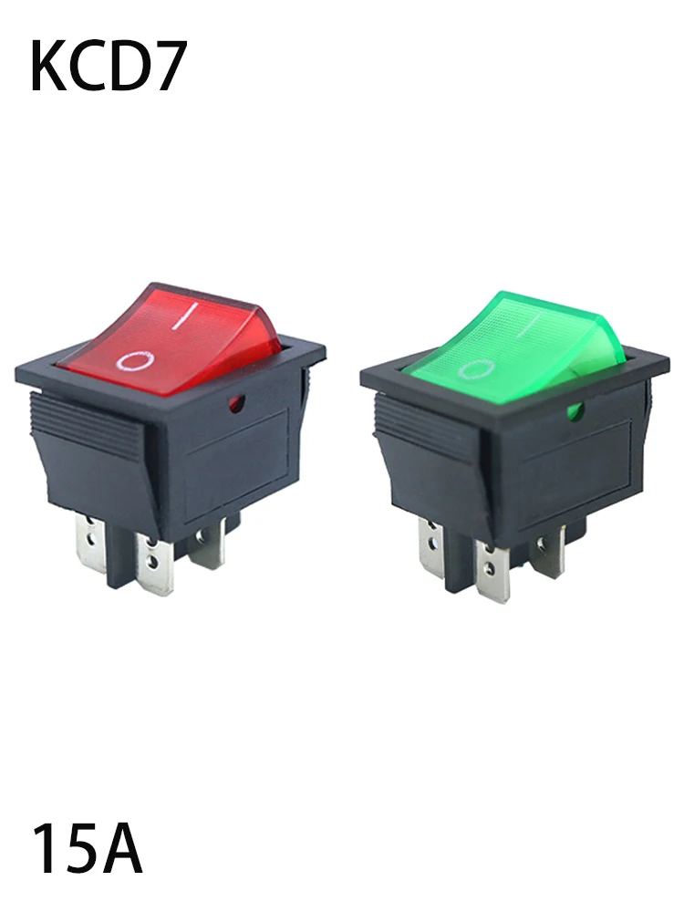 KCD7 interrupteur à bascule DPST 4 broches 20A/125V 15A/250V AC rouge vert LED éclairé étanche panneau montage interrupteur à bascule robuste
