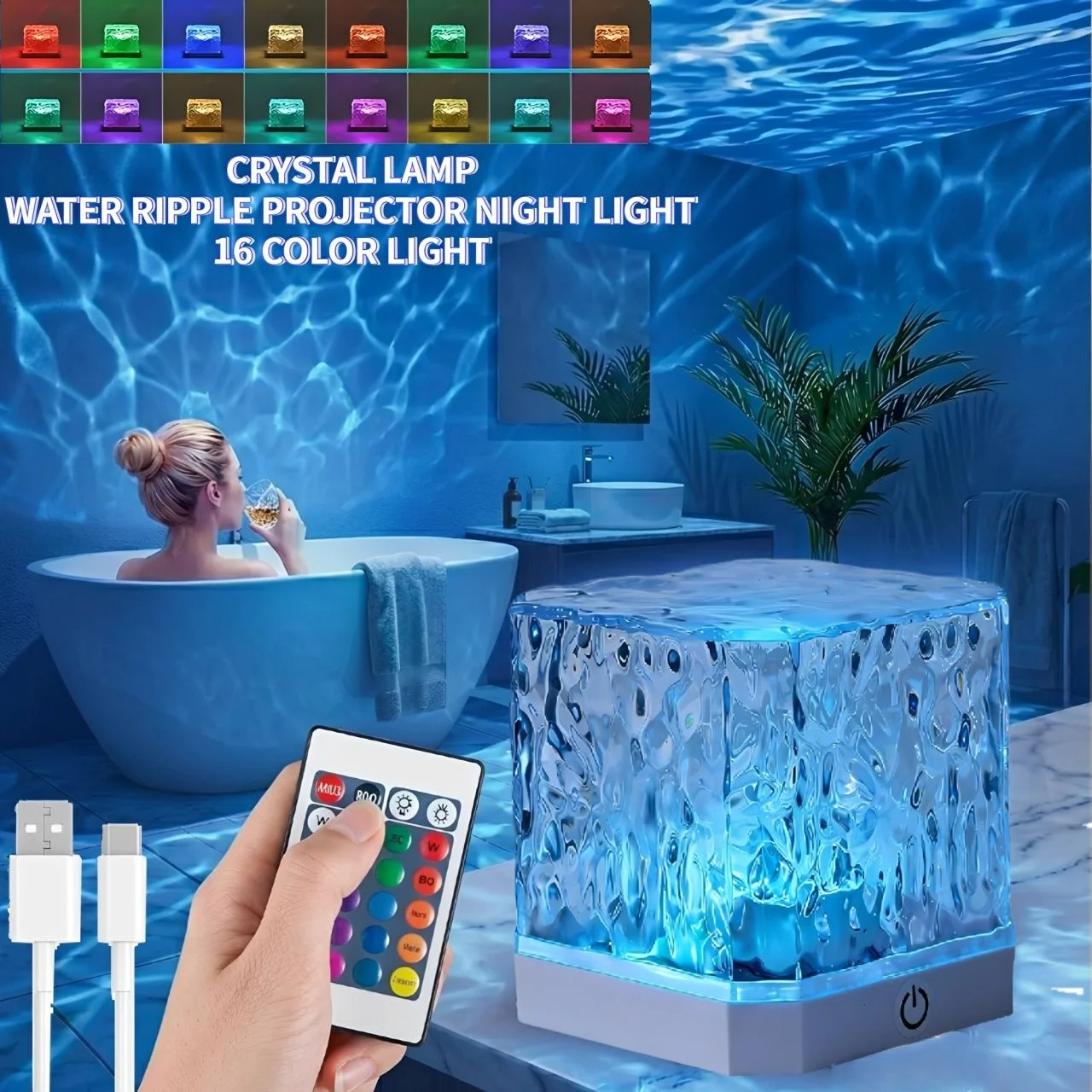 Ozeanwellen-Dynamischer Wasserwellen-LED-Projektor, 16-Farben RGB Fernbedienung Ozeanwellen-Nachtlicht für Schlafzimmer Party Dekoration