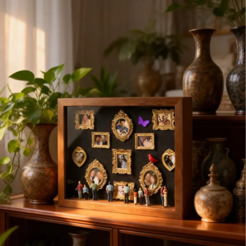 Caja de Recuerdos Mini Museo DIY con Siluetas, Decoración para Dormitorio, Sala de Estar, Escritorio, Regalo de San Valentín o Aniversario, Mini Estatuas con Marcos Dorados