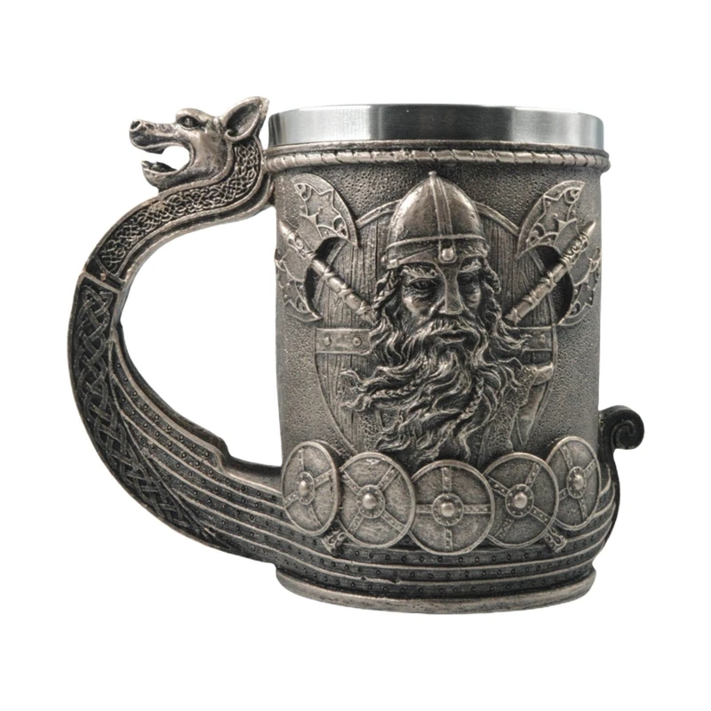 

Medieval Norse Runes Pirate Beer Mug with Stainless Steel Liner Nordic Symbol Coffee Drink Cup for Men