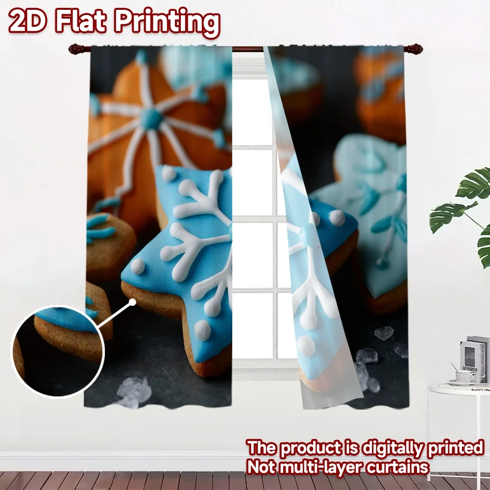 2D flat 2pcs Curtain Modern Minimalist Style Christmas Blue Snowflake Durable polyester fiber Festive Wall Decor Perfect for