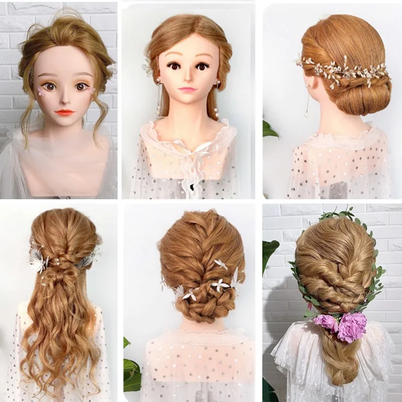 Mannequin Head 85% Real Hair Hairdresser Training Head with Clamp Manikin Cosmetology Doll Head for Braiding Styling