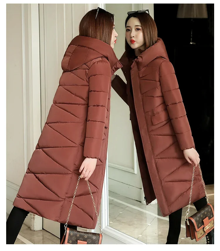 Parkas de moda 3XL para mujer, abrigo cálido con capucha de invierno, chaqueta básica acolchada de algodón ajustada, prendas de vestir largas