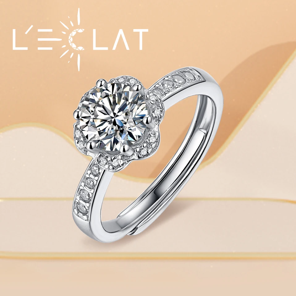 

LECLAT GRA Certified 0.5-3CT Flower Moissanite Ring VVS1 Lab Diamond Solitaire Ring for Women Engagement Wedding Band Jewelry