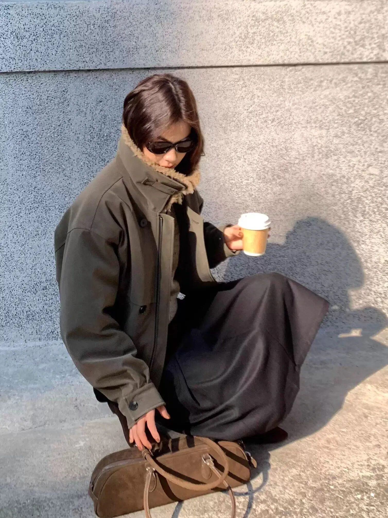 

Thiened Tea Brown Workwear Jaet Women's Autumn Winter Warm Outerwear Retro Versatile Cotton Work Clothes Fem Coat