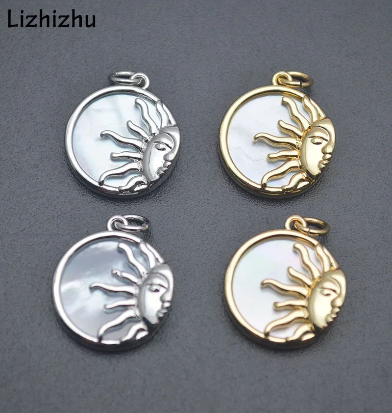 10pcs Wholesale Nickel Free Anti Fading Gold Plated Natural White Shell Sun Moon Face Charms Pendants for Earring Necklace