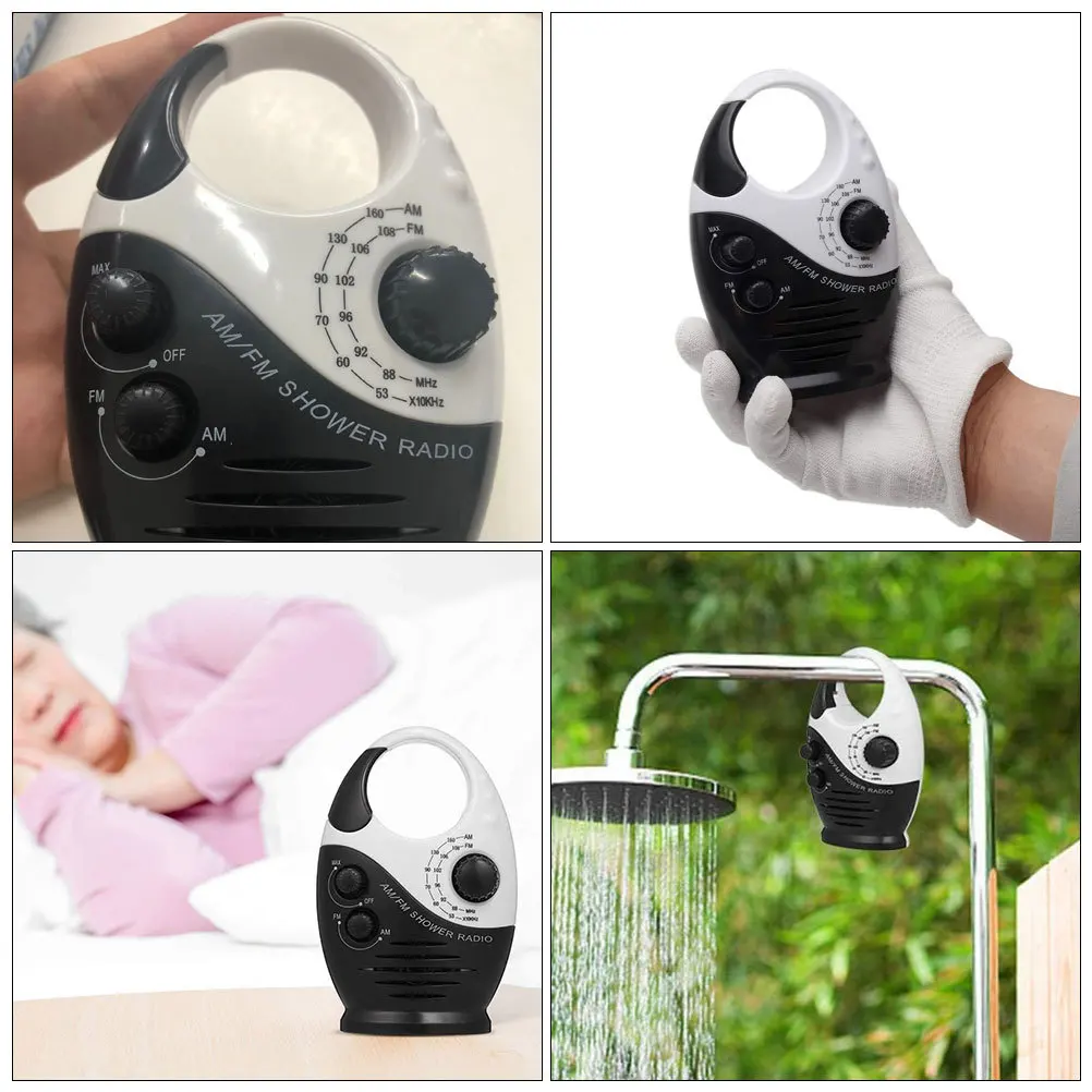 방수 샤워 라디오 AM FM 전원 휴대용 스피커 후크 핸들 샤워룸 욕실 음악 플레이어 캠핑 라디오