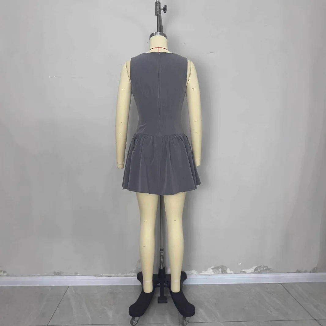 2025 Summer New Women Sleeveless Casual Button A-line Skirt with Lotus Leaf Edge Elegant Mini Female Vestidos