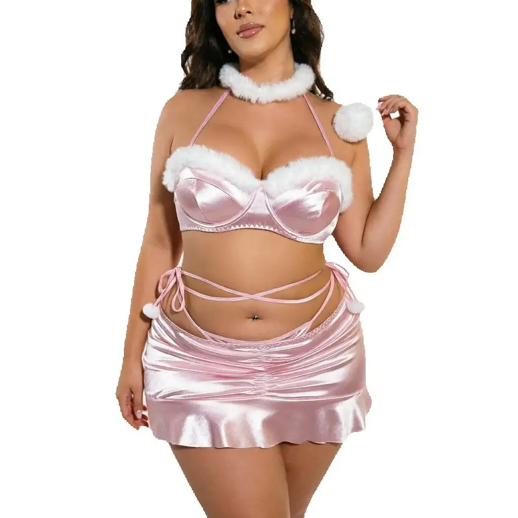 

Женский комплект сексуального розового белья больших размеров, двухсоставный, для вечеринок, костюм для косплея, XXL, платье для свиданий