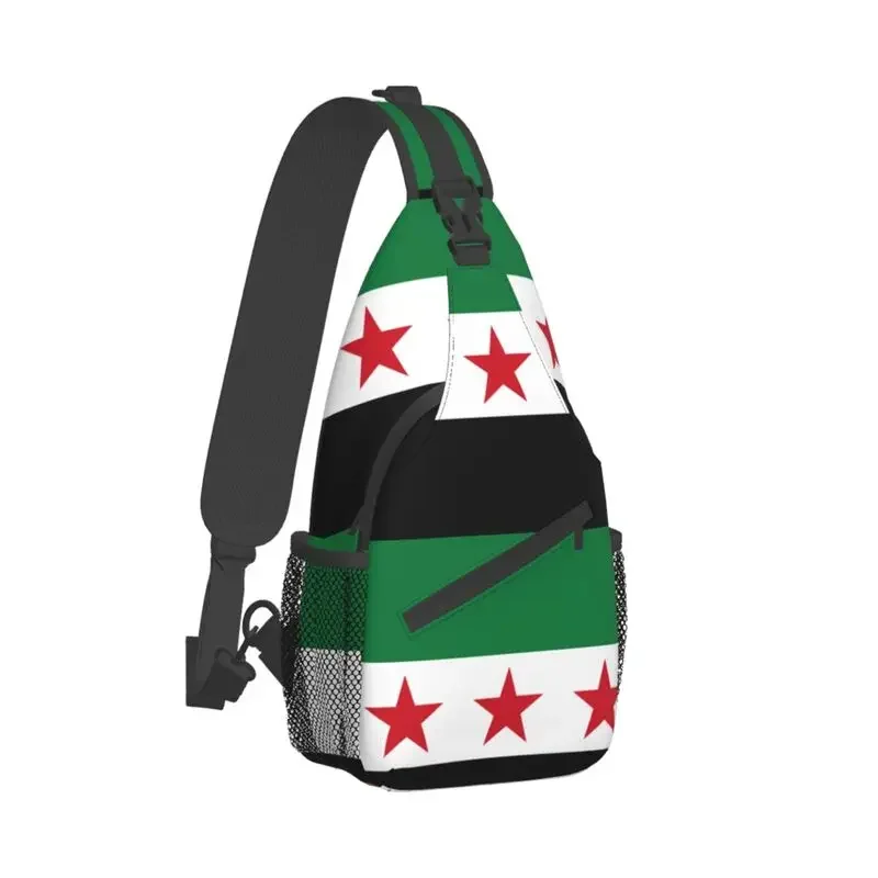 Syrian Arab Republic Three Red Star Syria Flag Sling Crossbody Chest Bag Men Fashion Shoulder Backpack for Travel Cycling