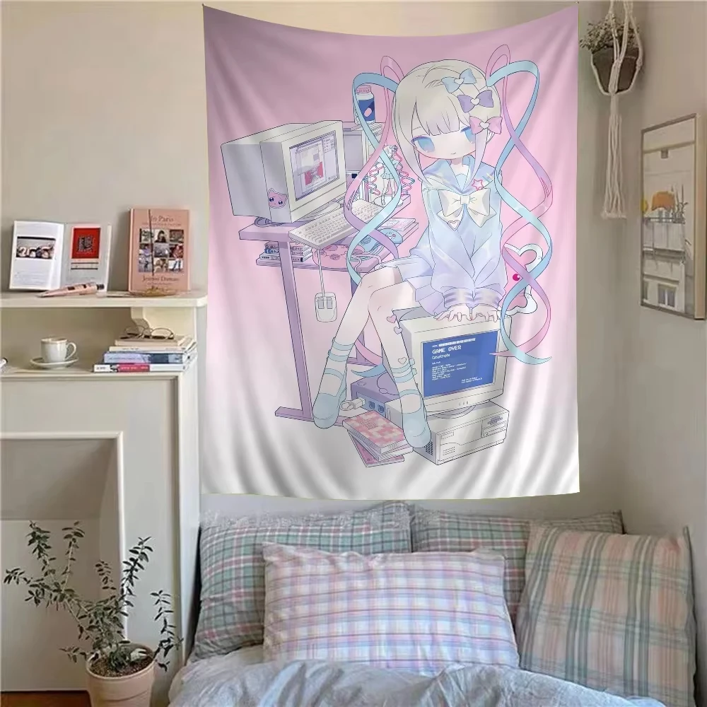 NH-Needy Girl Overdose Game Tapestry Hippie Aesthetic Wall Hanging for Bedroom Living Room Dorm Decor Kawaii Gamer Gift Idea