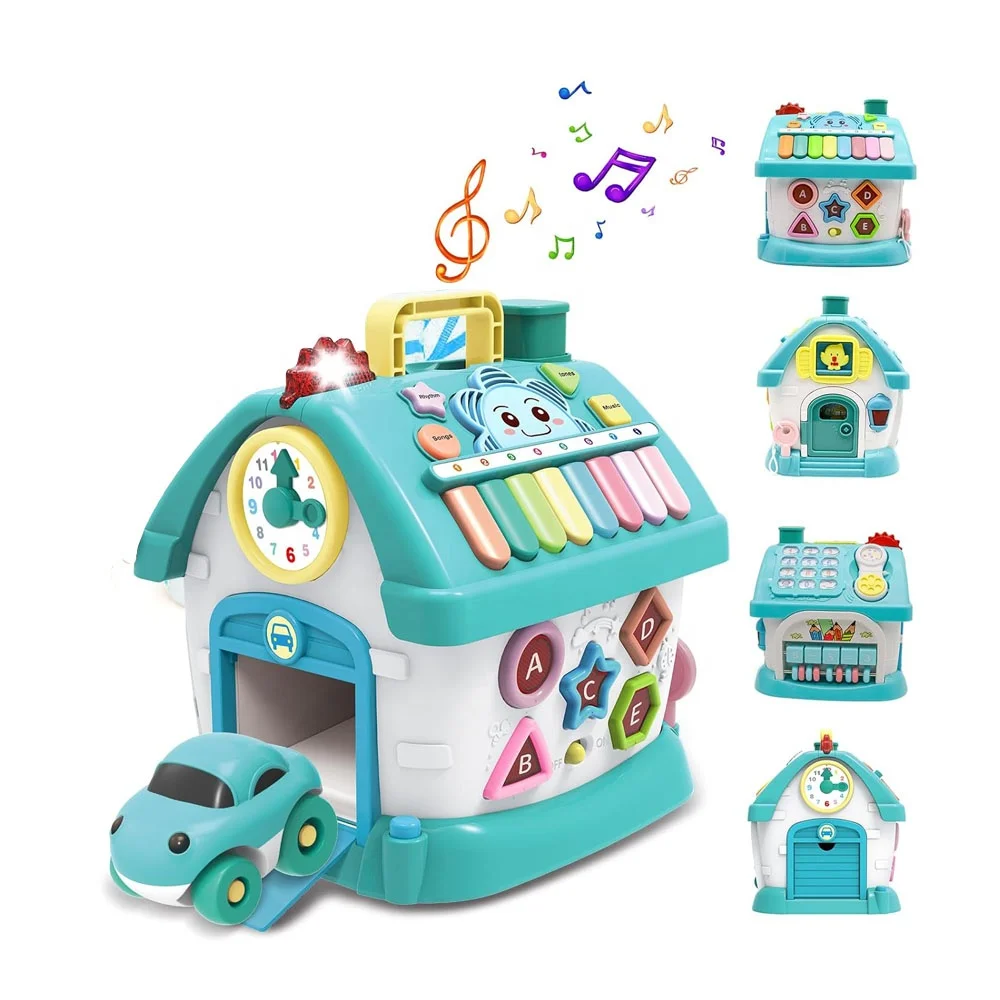 

8 in 1 Montessori musical learning and playing house toy toddler multi-functional house activity cube educational toy with light