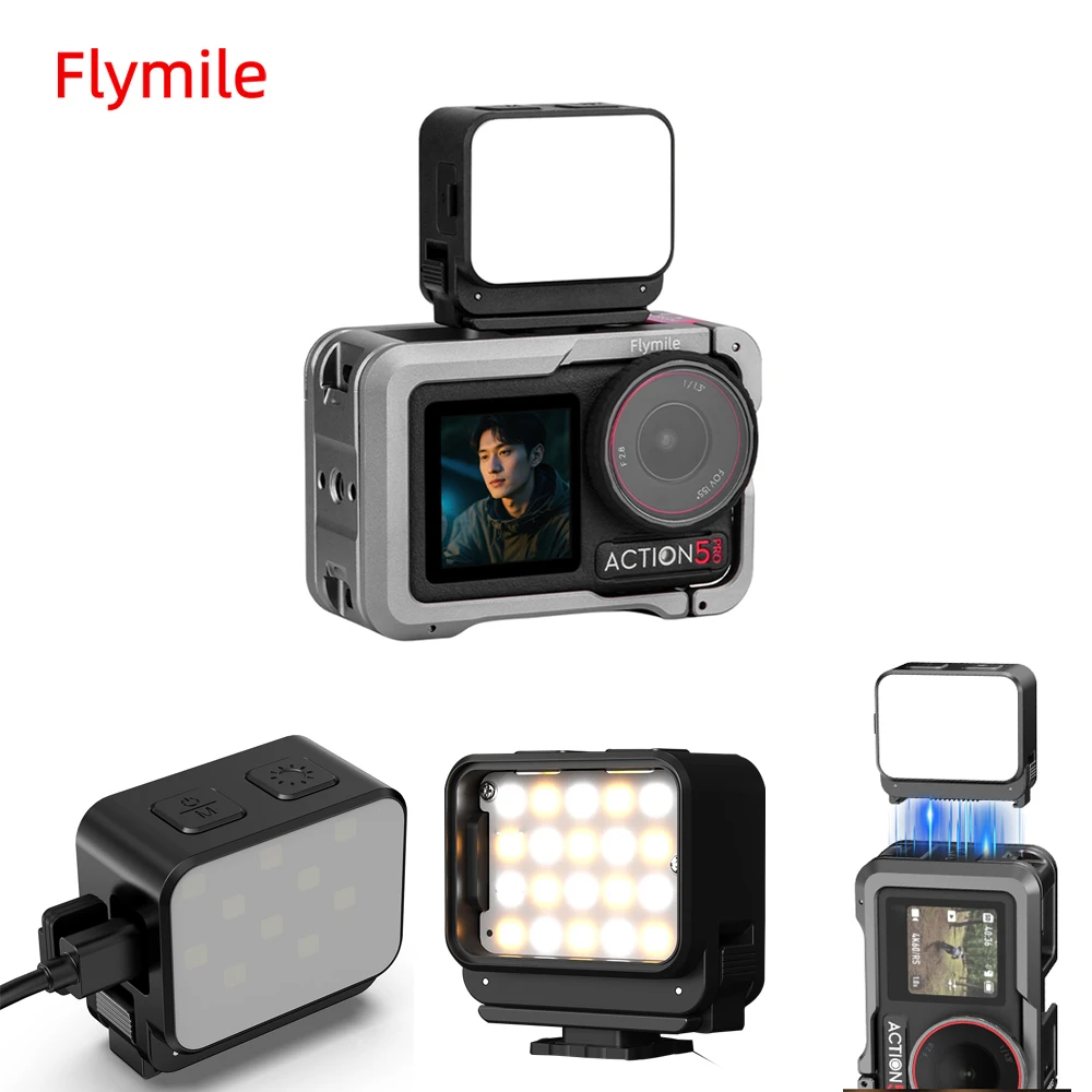 

Flymile Video Lights Magnetic Camera Light for DJI Action 5 Pro/Osmo Action 4/DLSR Camera Mini Vlogging Light 3000K/4440K/8700K