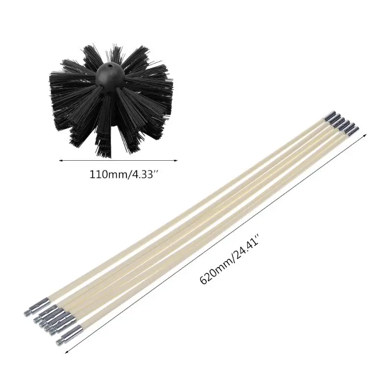 Nylon Brush With 6pcs Long Handle Flexible Pipe Rods For Chimney Kettle House Cl Dropshipping