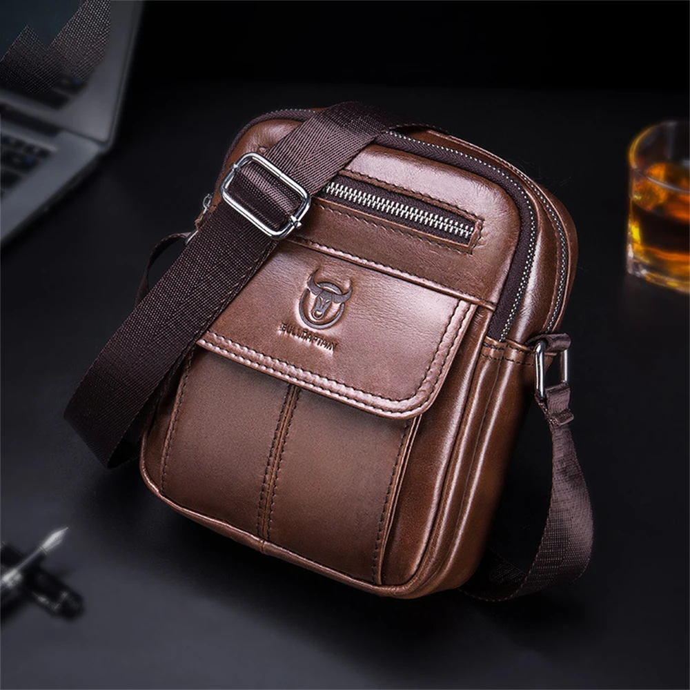 Men\'s Leather Shoulder Bag Vertical Student Messenger Bag Leather Parcel