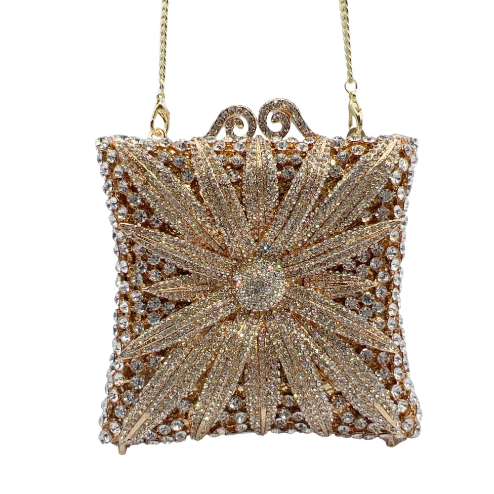 

Flower Rhinestone Evening White Clear Crystal Clutch Bag Floral Purses Luxury Diamond Women's Wedding Bridal Handbags