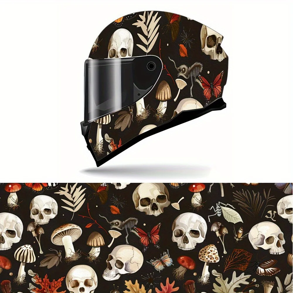 Skull Surrounded By Insects and Plants Full Face Helmet Vinyl Wrap Sticker, Waterproof Scratch-Resistant Self-Adhesive PVC Decal