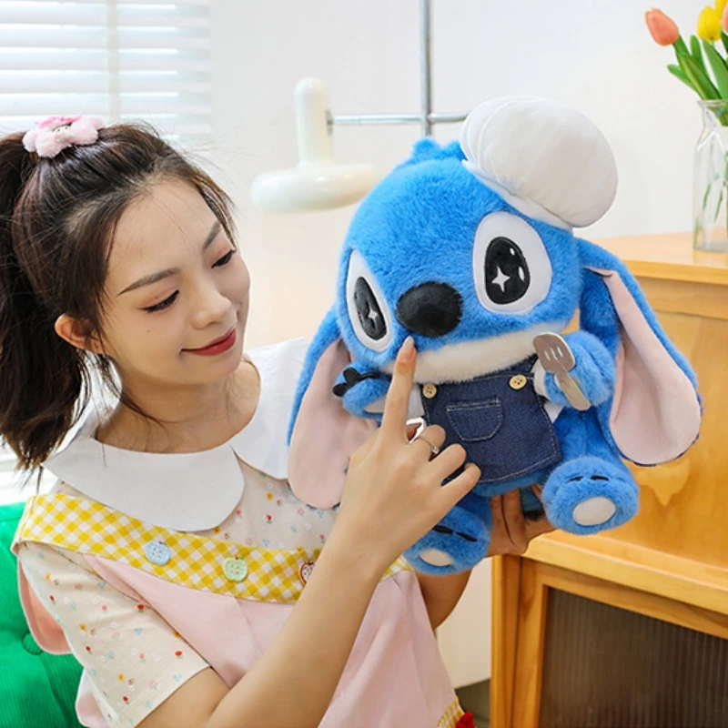 Pluszak Stitch Kucharz, urocza pluszowa zabawka Stitch do kuchni, niebieski Stitch, miękka wypchana lalka, duża poduszka, poduszka na sofę, prezent dla dzieci