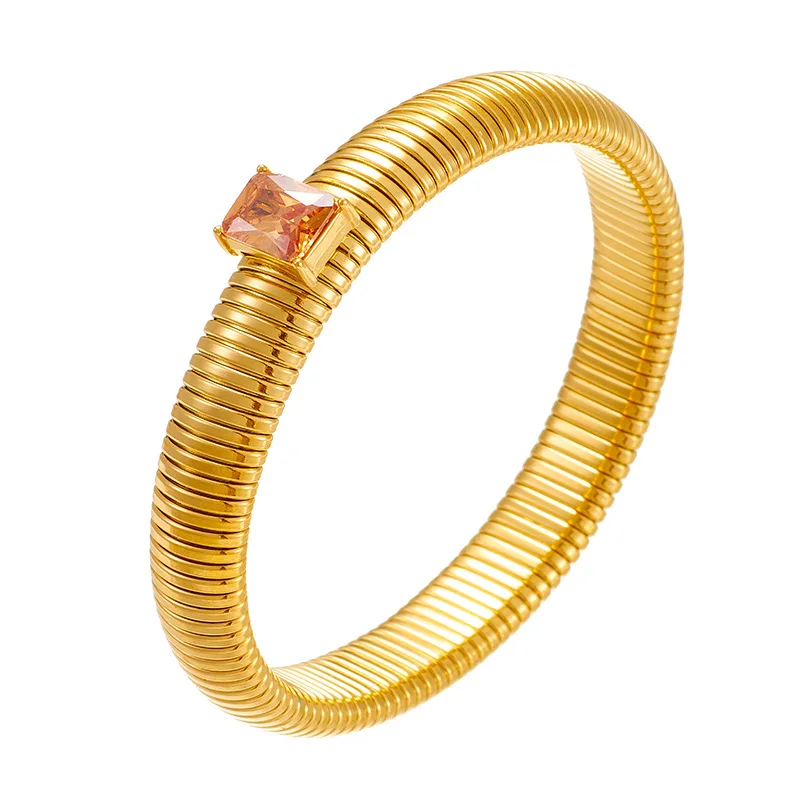 Colored gem stone elastic wide bangles stainless steel bangles for women simple elegant stainless steel jewelry new in
