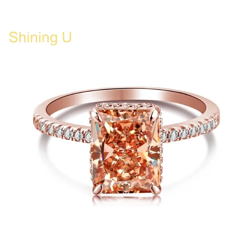 

Shining U S925 Silver 8*10mm 4CT Radiant Cut Orange Yellow High Carbon Daimond Gems Ring Fine Jewelry Engagement Anniversary