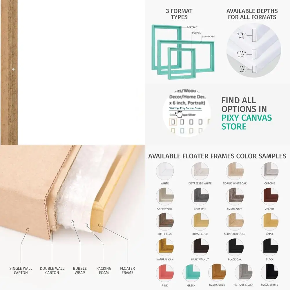 

Плавающая рамка 16x20 дюймов для искусства на холсте глубокого размера 3/4, принтов и декора стен в царапинам золоте и кремовом цвете