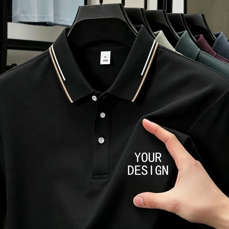 Men's Custom Logo Two-Tone Collar Polo, Fashionable Comfortable Cut, Breathable Fabric For All-Day Daily Wear