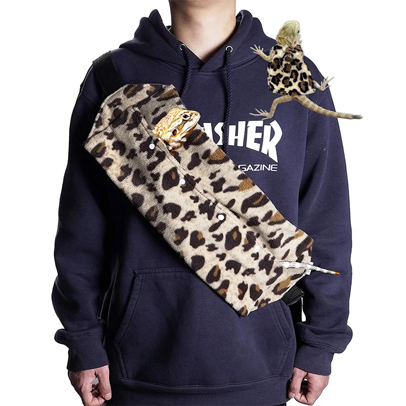 Bearded Dragon Leopard Pattern Carrier Adjustable Coral Fleece Reptile Out Bag Lizard Coat Reptile Small Pet Batwing Accessories