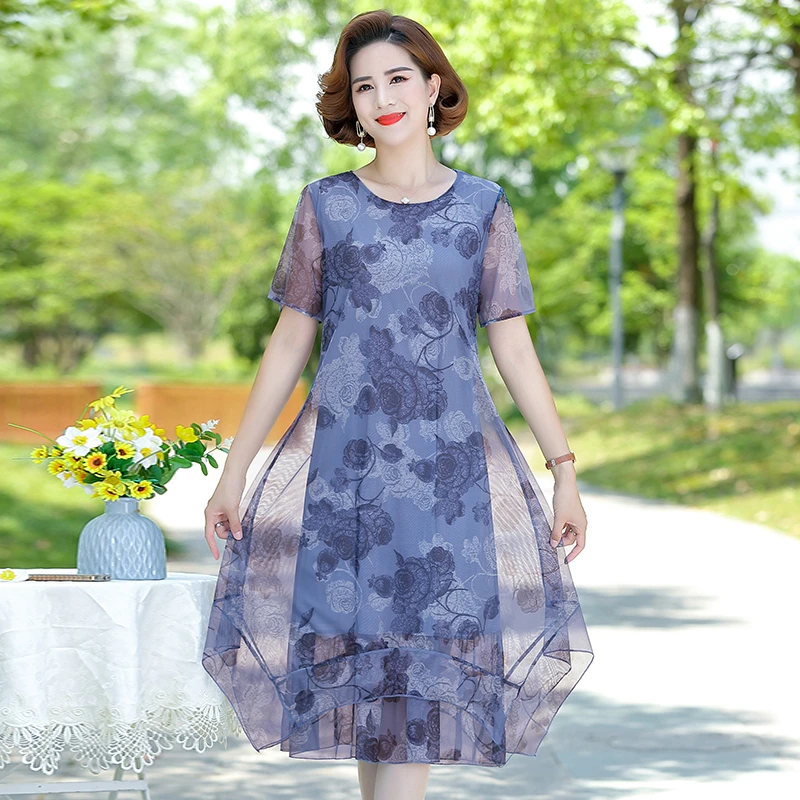 Summer Beach Floral Dress Women Elegant O-Neck Chiffon Plus Size Midi Dress Pink Print Bodycon Party Dress Short Sleeve