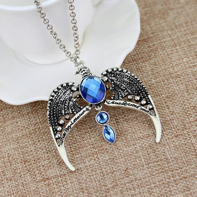 Diadema perdida de Ravenclaw, Tiara, corona que sabe que, corona de águila, colgante de corona de cristal azul, collar de escuela mágica, regalo de joyería de película