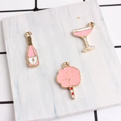 10pcs/pack 14*25mm Cotton Candy Charm Wine Bottle Glass Pendants Alloy Metal Enamel Charms for DIY Jewelry Making Sister Gift