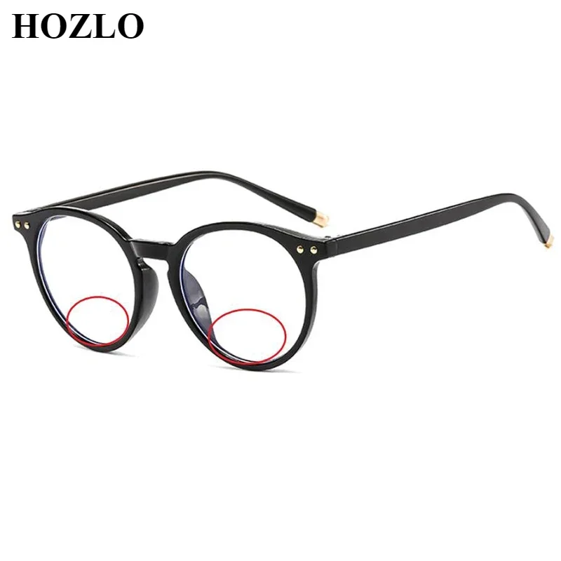 New Simple Fashion Round Retro Rivets Bifocal Women Reading Glasses Magnifier Men Hyperopia Spectacles Look Near Far Custom Lens