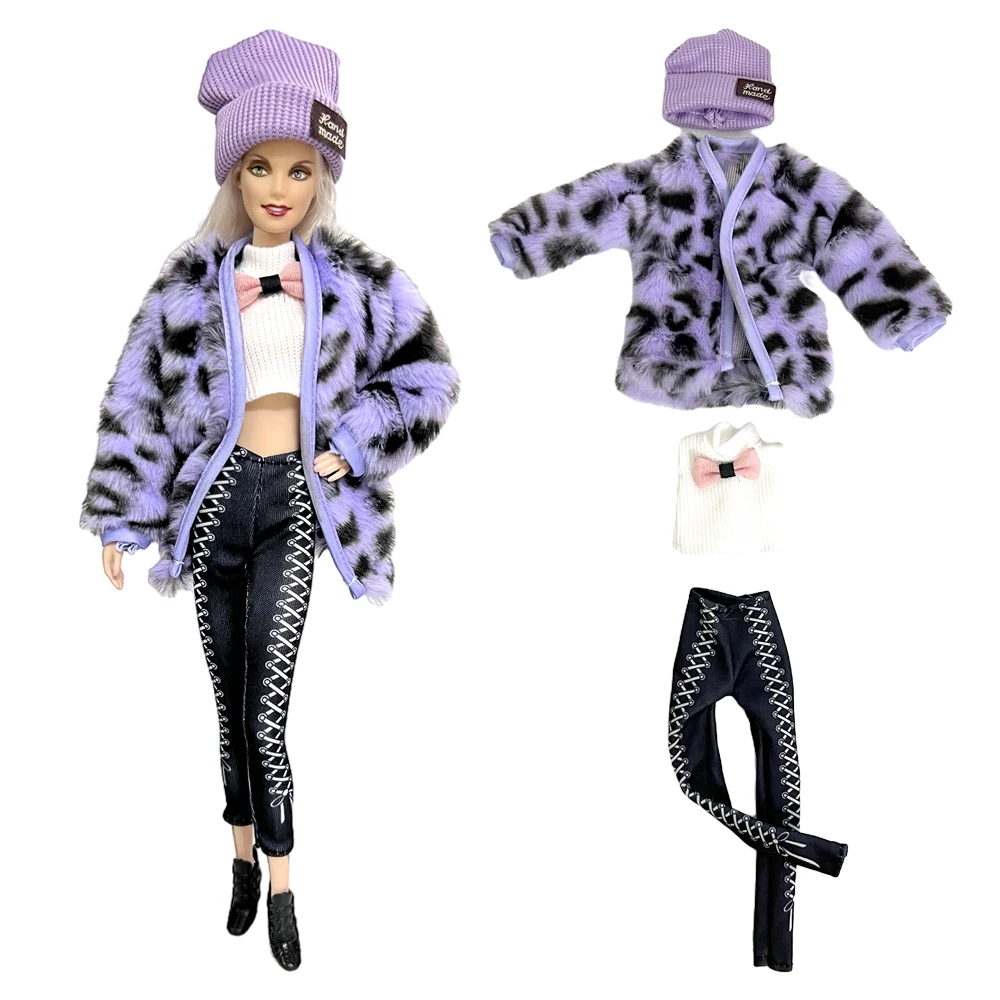 

NK 1 Set Clothes For 30cm Doll Handmade Purple Coat + Hat + Pink Bow Shirt + Pants 1/6 Fashion Clothes Toy Dolls Accessories