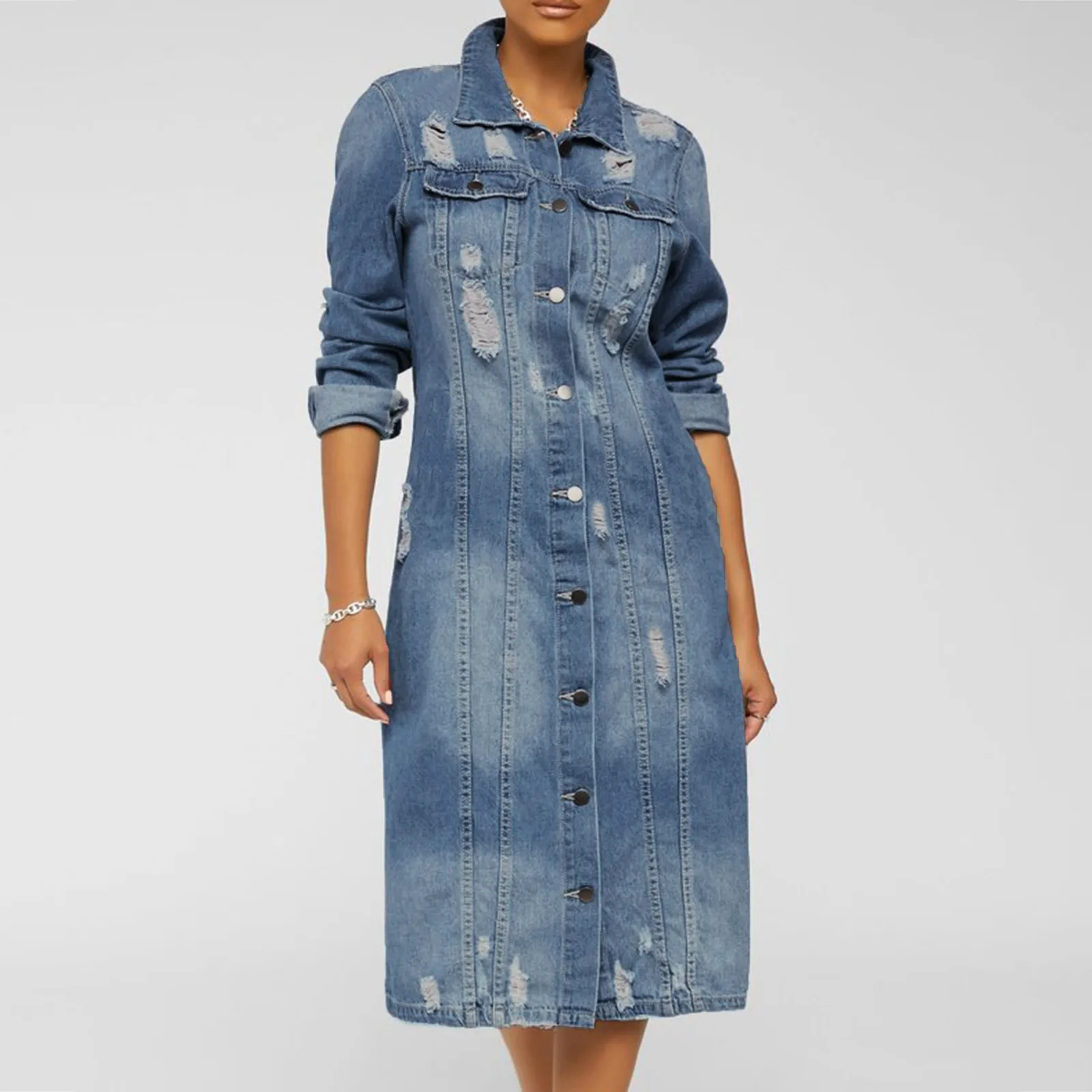 

Women'S Spring Jacket Cowgirl Oversize New Outerwear Large Size Washed Casual Denim Jacket Long Ripped Lapel Y2k Denim Coat