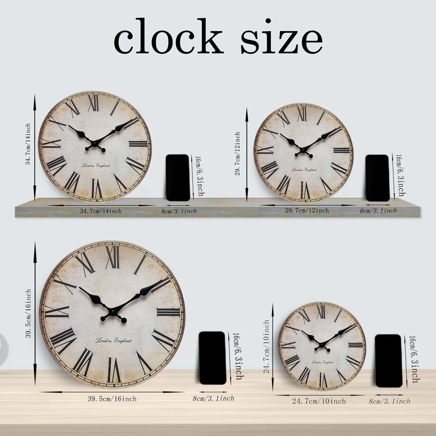European-Style Retro Roman Numeral Wooden Wall Clock for Living Room, Bedroom, Kitchen, Home Decoration, Silent Quartz Clock, Holiday Gift, 10