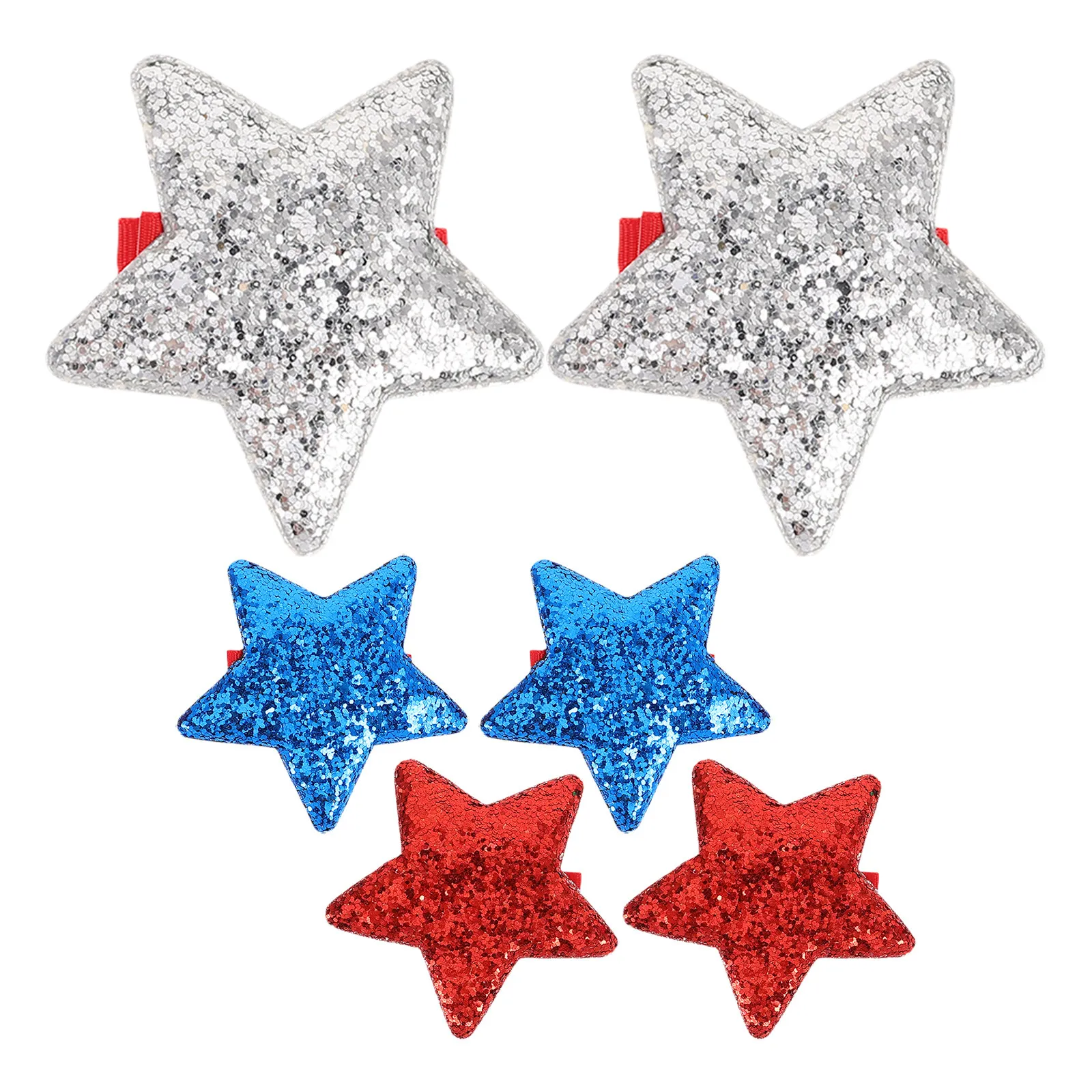 

6Pcs Star Hair Clips Independence Day Hair Accessories Festive Sequin Five-Pointed Star Barrettes for Women Girls Fourth of July