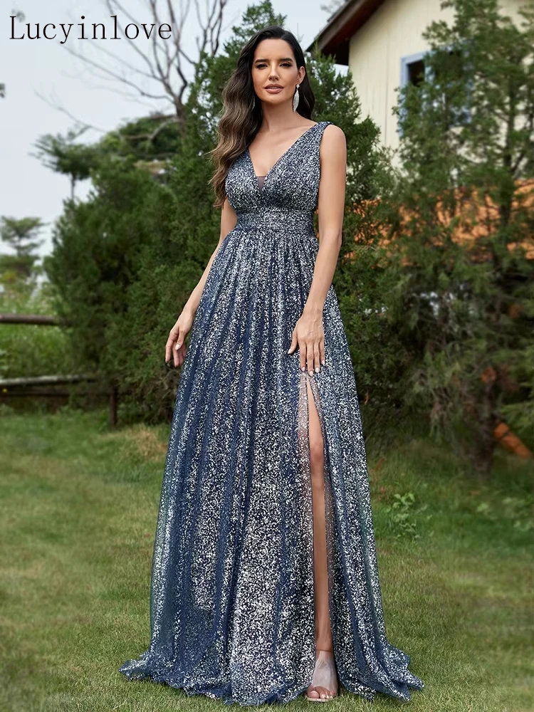 lucyinlove-luxury-v-neck-shiny-fabric-evening-dress-for-long-elegant-women-mermaid-party-mermaid-prom-2026-split-cocktail-gowns