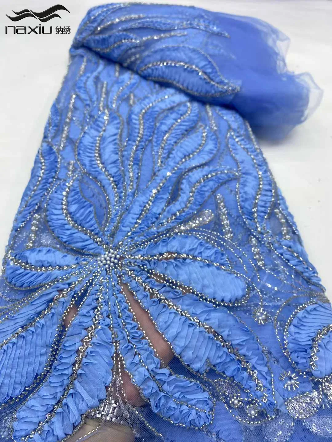 

Madison African 3D Flower Beads Lace Fabric 2026 High Quality French Nigerian Sequins Embroidery Tulle Fabric for Party Sewing