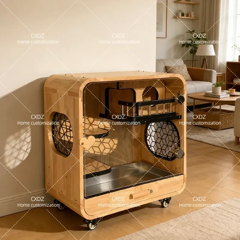 Custom Solid Wood Dragon Cat Cage Cabinet Anti Bite Luxury Villa Enclosure Room for Large Reptiles Pet House Furniture