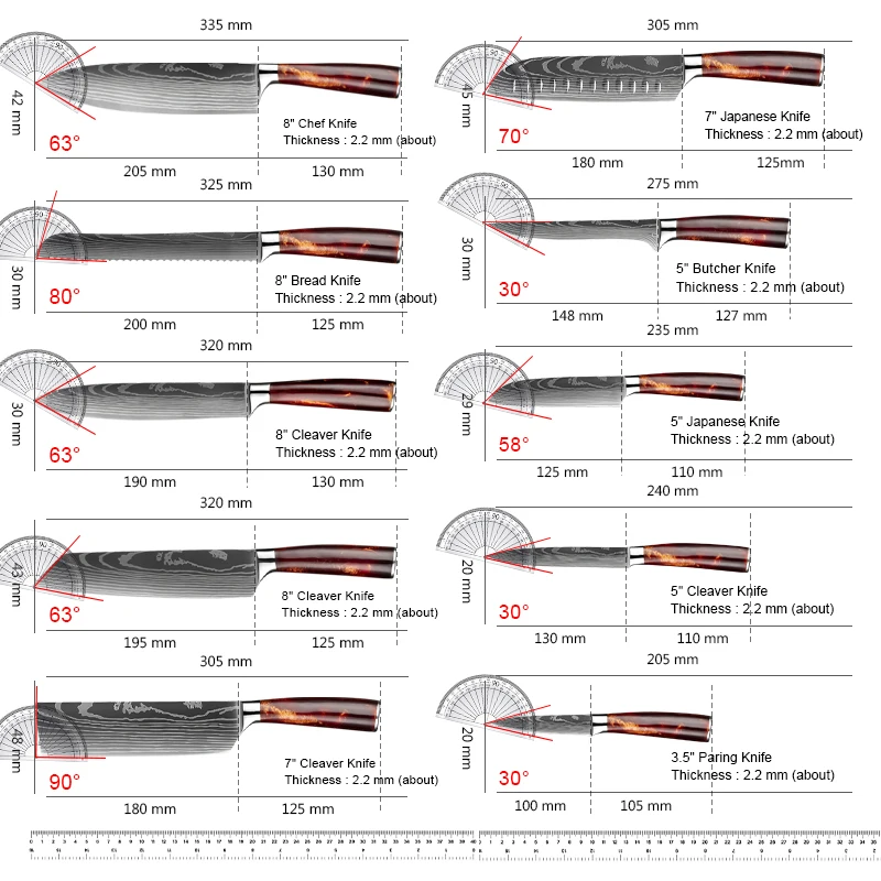 Professional Japanese Chef's Knife Santoku Knife Laser Damascus Pattern Sharp Slicing Knife Fruit Knives Kitchen Knives Set