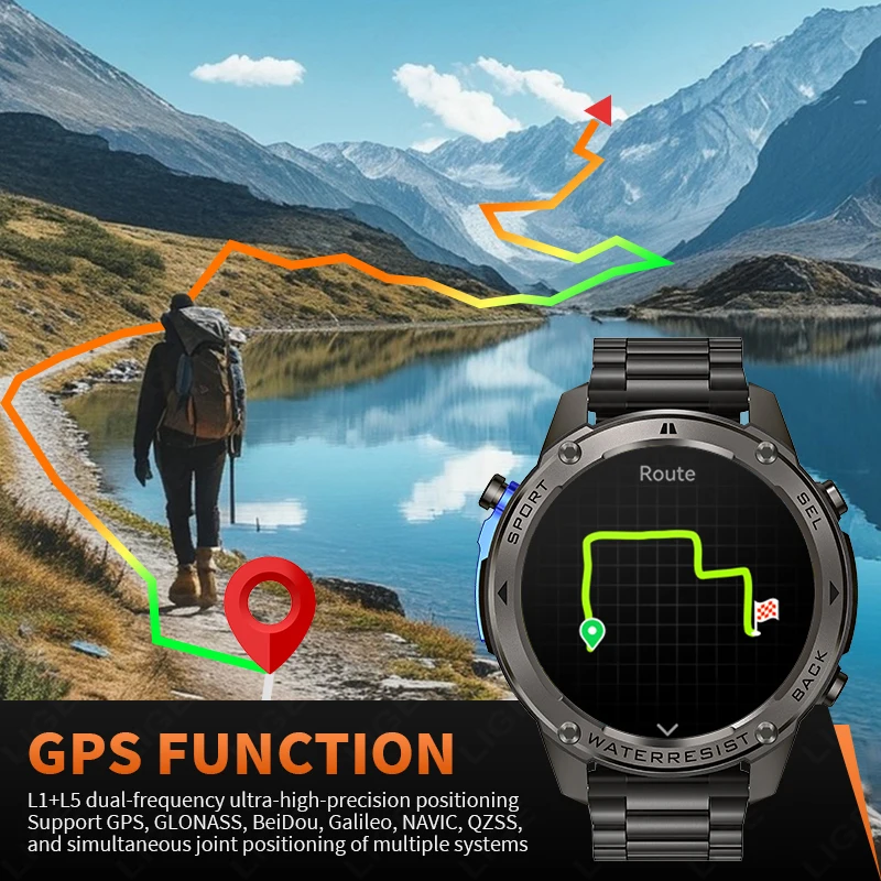 LIGE 5ATM Waterproof New GPS Compass Heart Rate Smart Watch 2025 AMOLED Screen Outdoor Sports Fitness Tracker Smartwatch Men