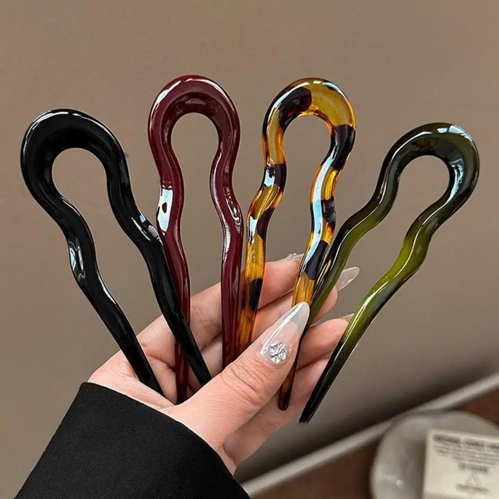 

Simple Hairpin Stylish Acrylic Hair Fork for Women Wave U-shaped Hairpin for Back Head Bun Lightweight Use Hair Accessory Charm