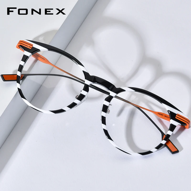 FONEX Acetate Titanium Eyeglasses Frame Women New Brand Design Vintage Retro Round Glasses Men Japanese Spectacles Eyewear 85891
